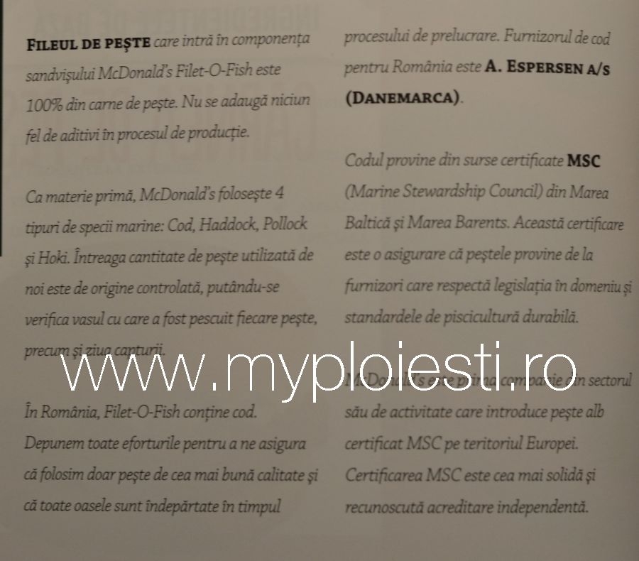 De unde provine carnea de peste folosita la McDonalds?